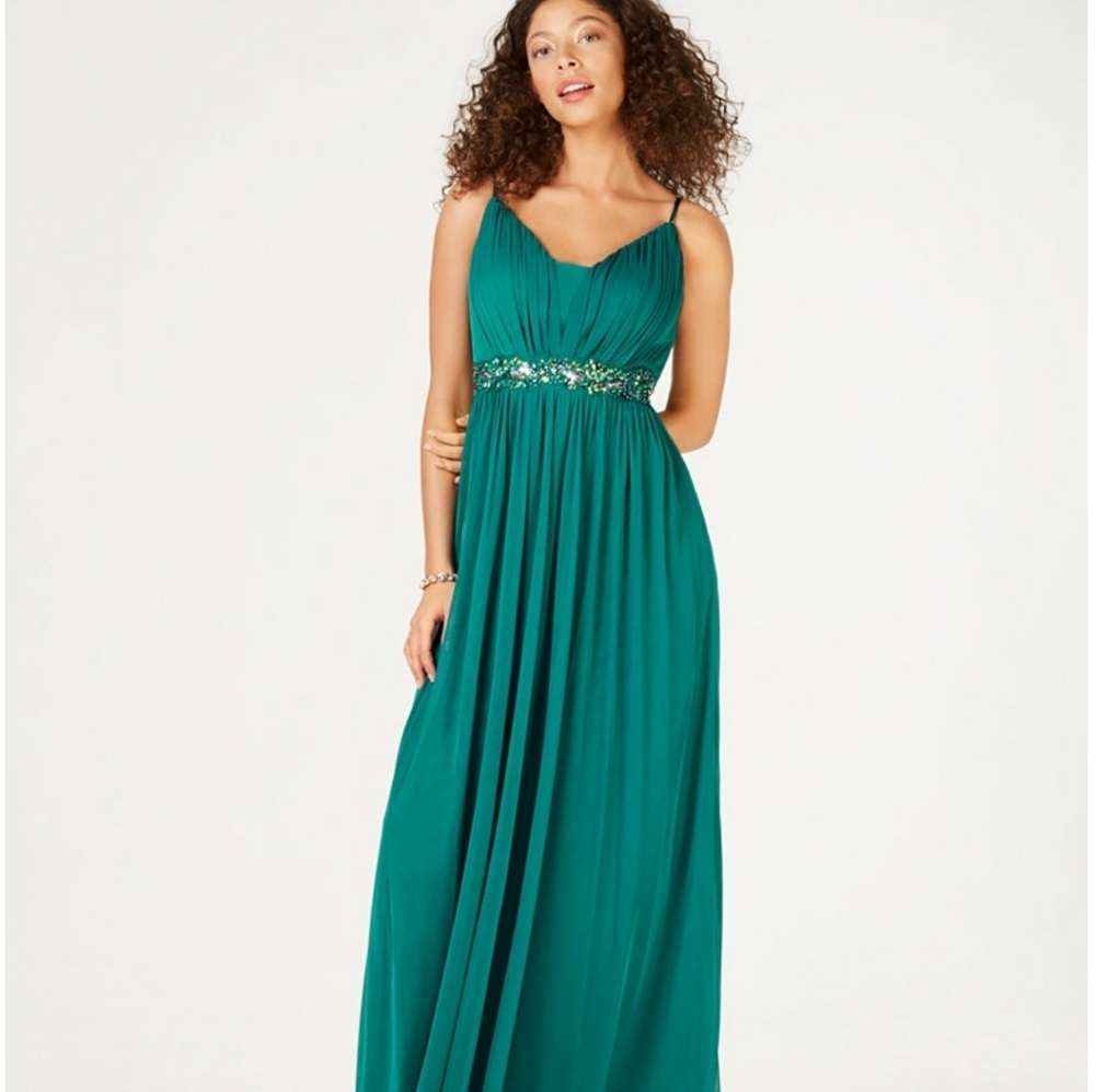 Teeze Me Juniors' Beaded Grecian Gown